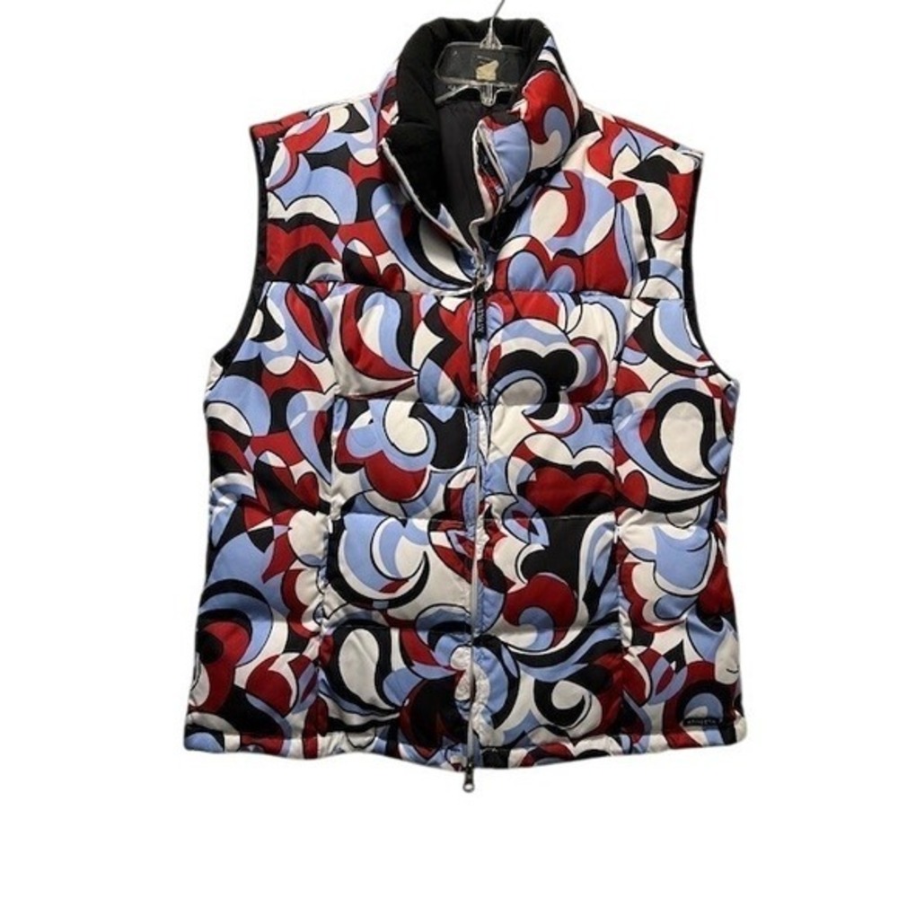 Athleta Womens Large Goose Down Puffer Vest Abstract Print Zip Up L
